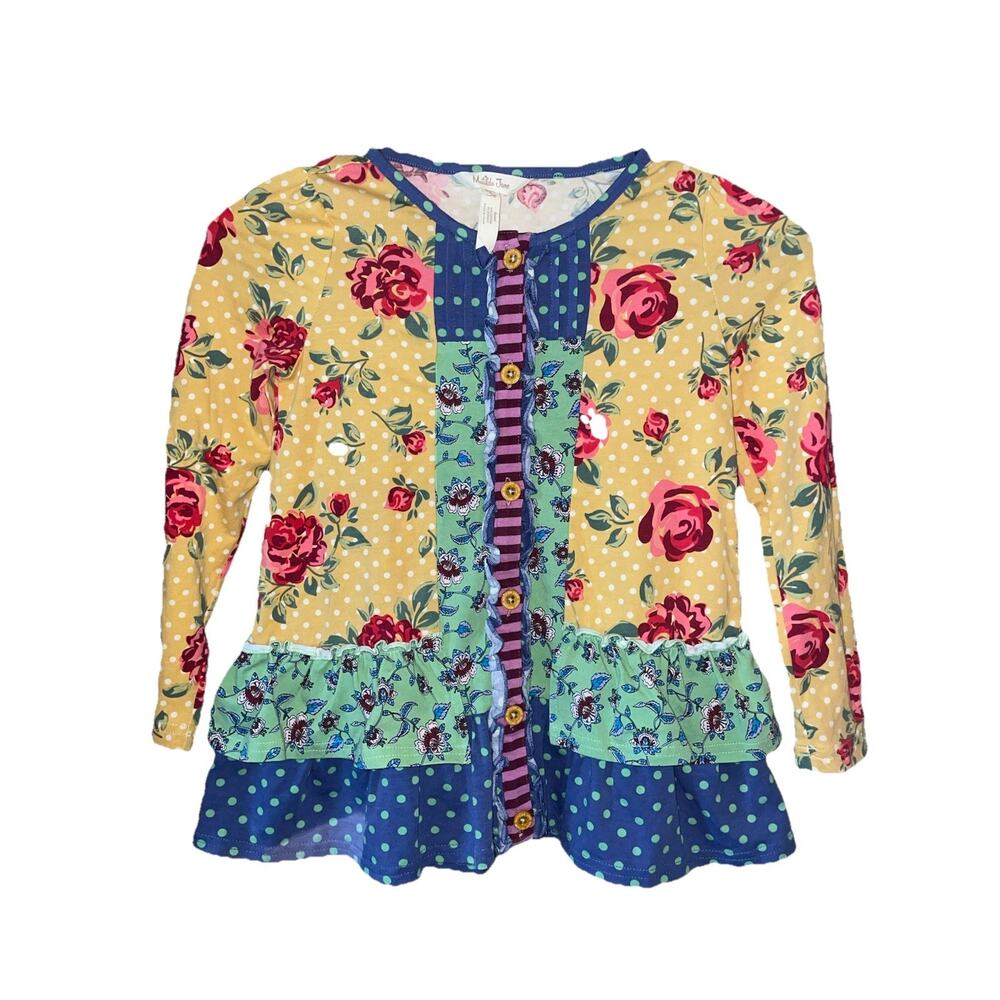 Matilda Jane Girls Floral Long Sleeve Top With Ruffle Bottom And Buttons Sz 6